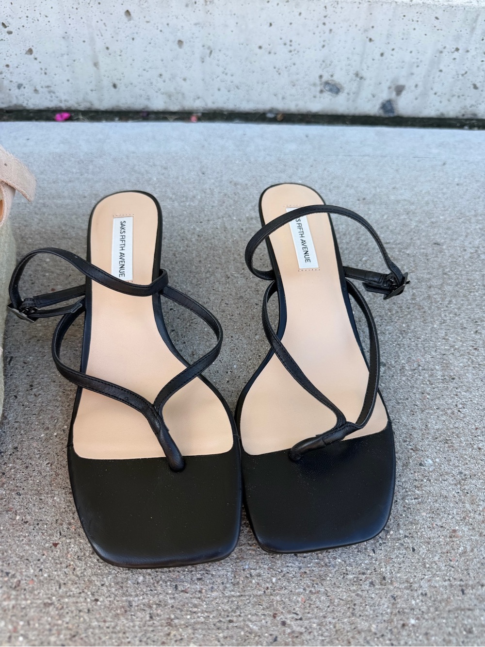 Saks Fifth Avenue Black Strappy Square-Toe Slide Sandals
